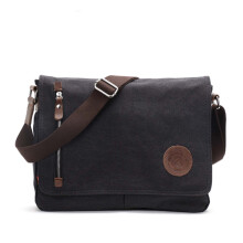 Canvas schoudertas voor 13,5 inch laptops, geschikt voor mannen en vrouwen, voor school, werk en reizen - Zwart