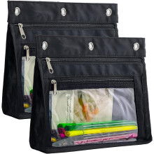 Kiibsot2Pack Pochettes extensibles à fermeture éclair pour crayons et stylos, compatibles avec les classeurs à 3 anneaux - Fenêtre transparente