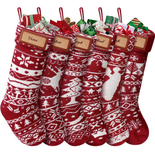 Gestrickte Weihnachtsstrümpfe, rustikal, 45 cm, 6er-Pack
