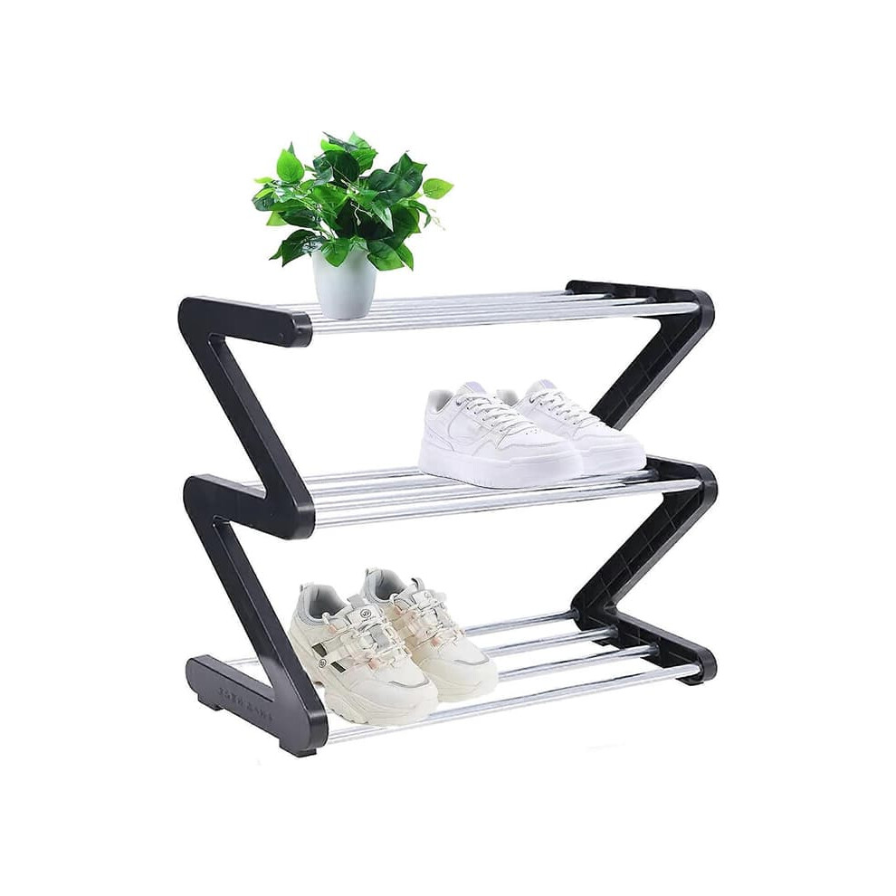 Narrow Shoe Rack Space-Saving 3-Tier Black 962029306450