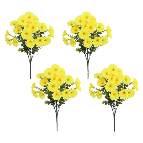 Summercome4PCS Κίτρινα Τεχνητά Φυτά Morning Glory, Λουλούδια από Ψεύτικο Μετάξι Ανθεκτικά
