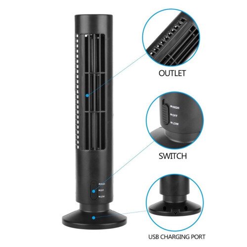 Quiet Tower Fan Black 3 Speed Oscillating