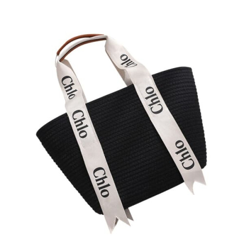 Chloe woven cotton rope beach bag black 1
