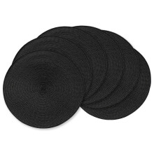 Round braided placemats set of 6, 15 inch, black
