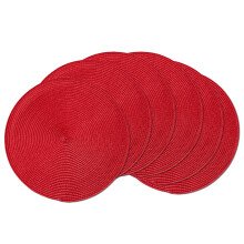 Round Braided Placemats Set of 4, 15 Inch, Red
