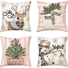 Jouluinen lumiukko-porotyynynpäällinen 16x16 tuumaa, 4 kpl:n setti