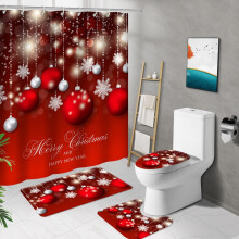 Set de Cortinas de Ducha con Alfombrillas Impermeable Navideño 180x180 cm — decoracion baño navidad