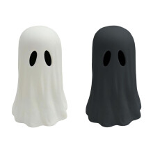 Decor de Halloween cu fantome din hârtie mache, alb-negru, 2 bucăți