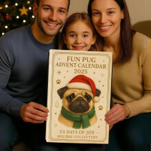 Calendrier de l'Avent Woolengifts Fun Pug 2025 - Compte à rebours de 24 jours pour les fêtes avec décorations réutilisables, cadeau pour les