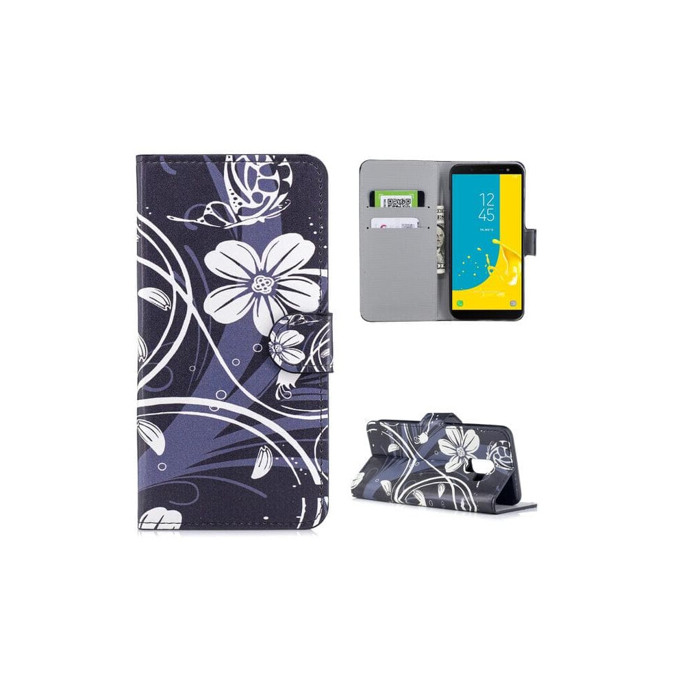 Wallet Case For Samsung Galaxy J6 2018 Floral Black 962125824377