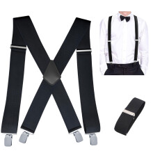 Men's Black Suspenders Wide Heavy-Duty Adjustable 2 Inches
