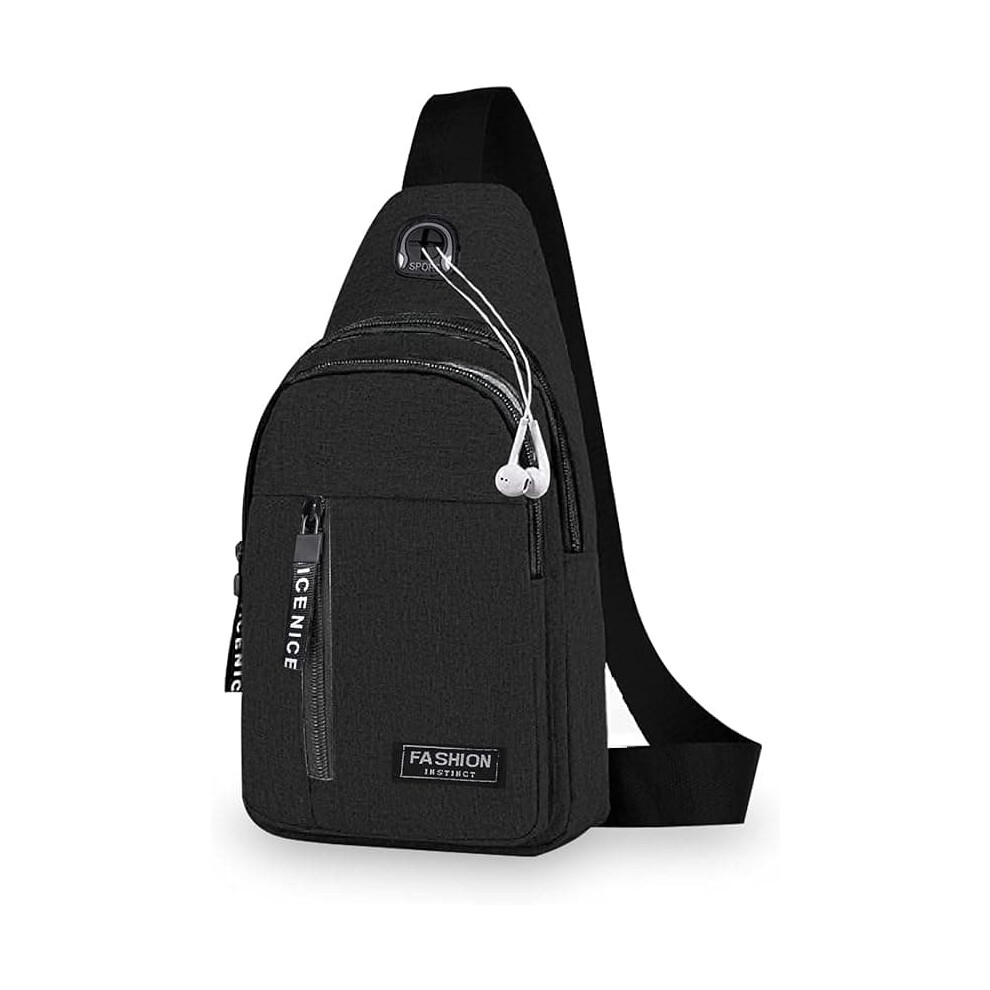 Men's Lightweight Nylon Sling Backpack Anti-Theft Black 962125823691