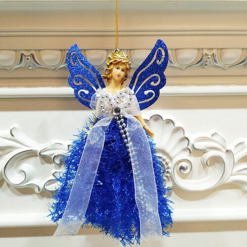 Blue Victorian feather angel Christmas ornament