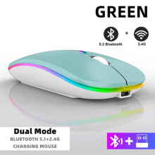 Oppladbar trådløs mus Bluetooth 2.4GHz USB RGB 1600DPI for datamaskin bærbar PC nettbrett Macbook spillmus grønn