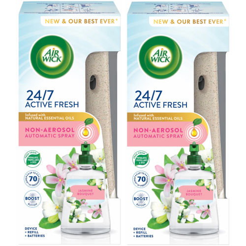 Air Wick 2 x Air Wick Active Fresh 24/7 Automatic Spray Diffuser Unit + Jasmine Bouquet Refill 228ml