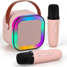 Mini karaoke machine with 2 wireless mics pink
