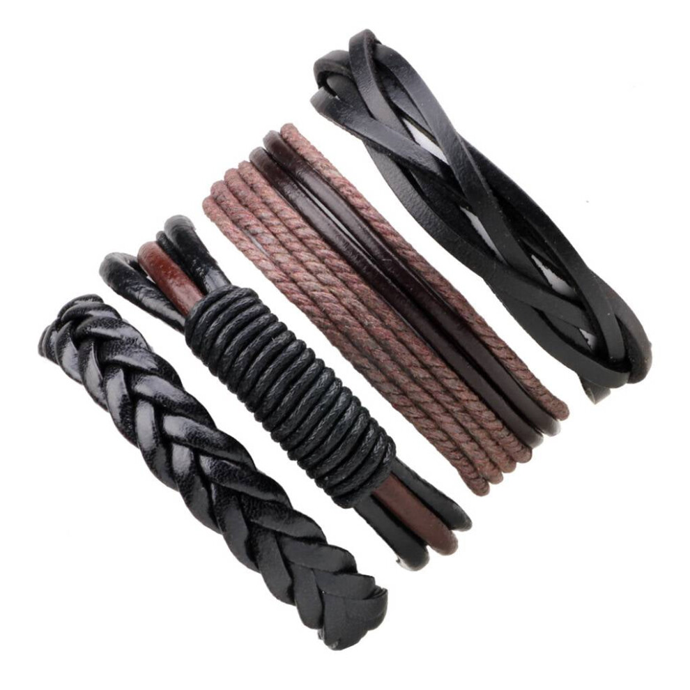 Jygee men's leather woven bracelet set 4 pcs-image-OPC-PW5SRYD-NEW