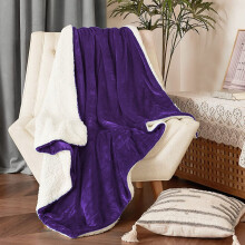 JML Sherpa Fleece Throw Blanket Purple Reversible