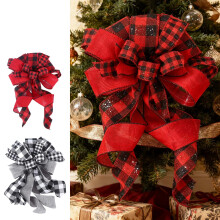 Christmas bow black and white grid 12 pcs