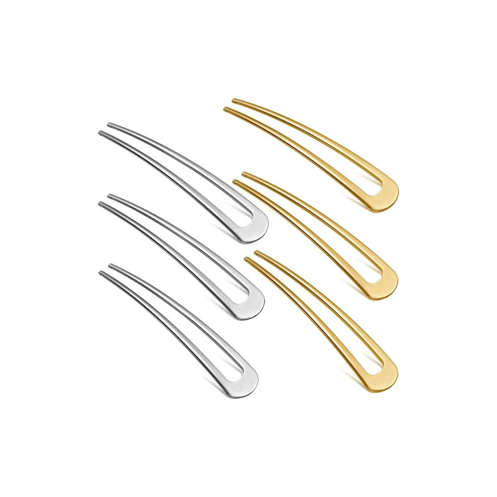 Metal U-Shaped Hairpins Fork Pins Set Of 6 Light 962125315417