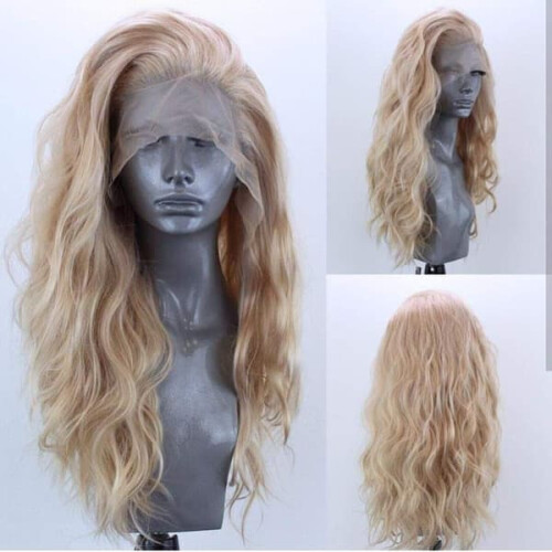 Golden Blonde Curly Lace Front Wig Synthetic