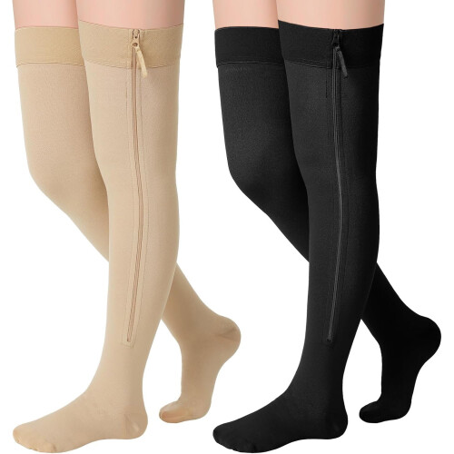 Compression Socks Thigh High Closed Toe 20-30 mmHg 2 Pairs