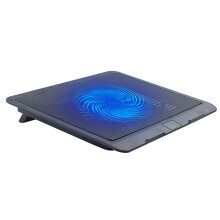 Base de refrigeración para portátil con ventiladores grandes, ventilador portátil con puerto USB 2 en 1, luz LED azul y soporte ajustable.