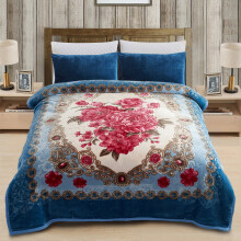 Couverture polaire douce et moelleuse JML pour lit Queen 190 x 220 cm, 2,3 kg, 2 plis, motif fleurs bleues