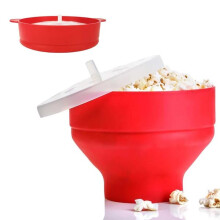 Silicone popcorn bowl collapsible red