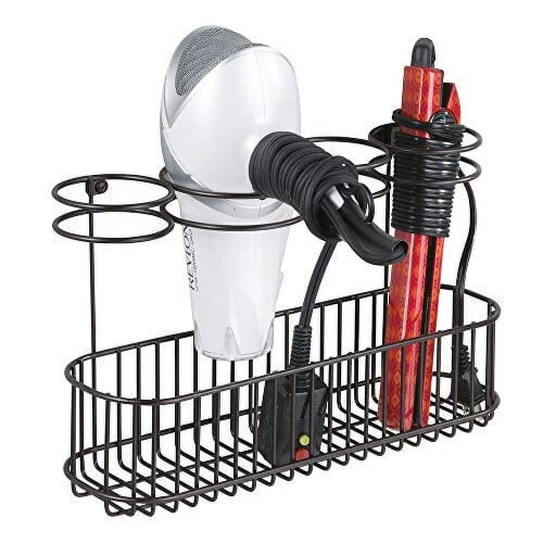 mDesign metal hair styling tool storage basket - bronze