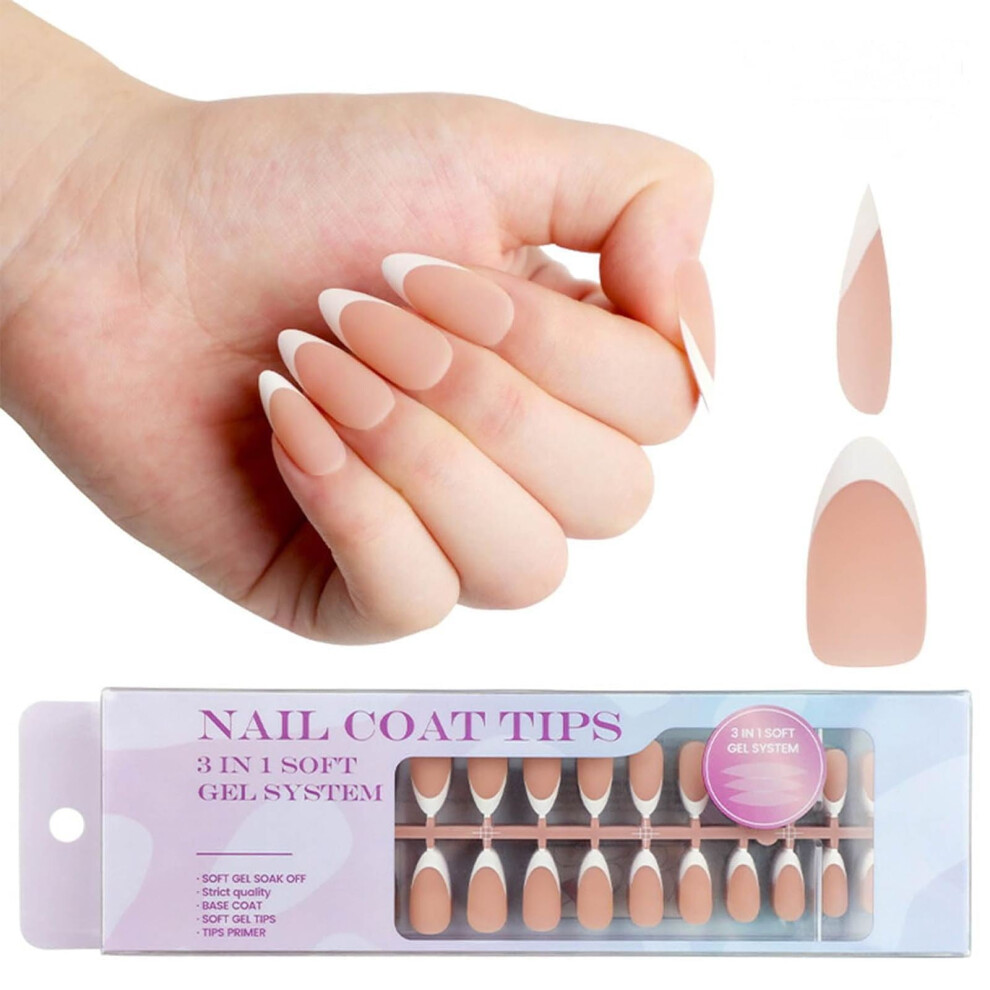 French gel nail tips almond shape 300 pcs pre-applied base