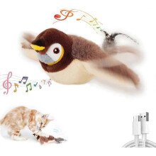 Interactive cat toy with flapping wings and chirping sounds
