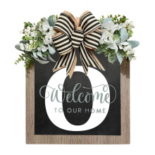 MOUDUO2024 Couronne de nom de famille, 24 lettres, décoration de porte de style ferme avec nœud, jaune - Vente de liquidation !