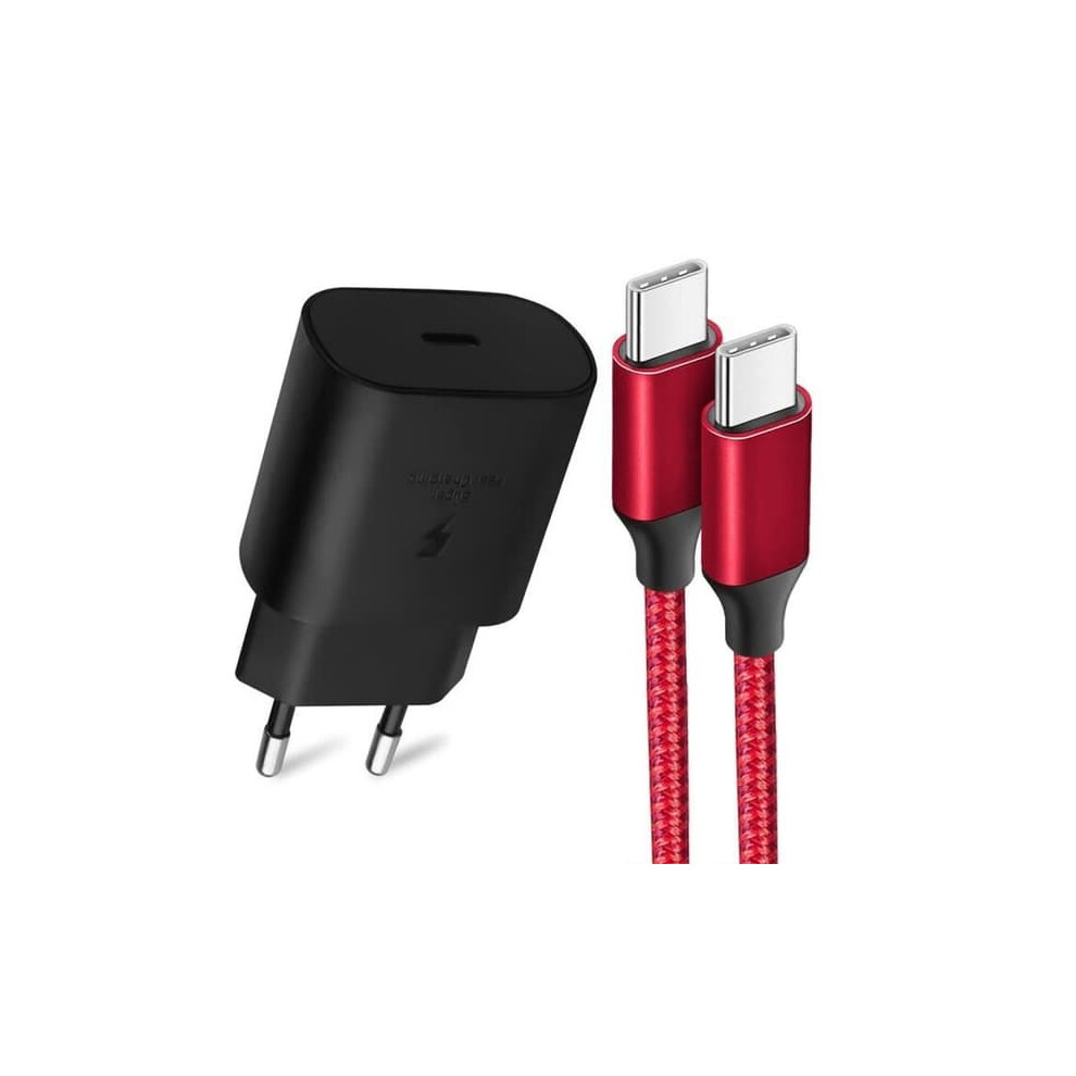25W Usb-C Fast Charger With 1M Nylon Cable Black/Red 962125323467