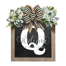 MOUDUO2024 Couronne de porte avec nom de famille, lettres de 61 cm (24 po) et nœud, décoration printanière pour porte d'entrée, ornement