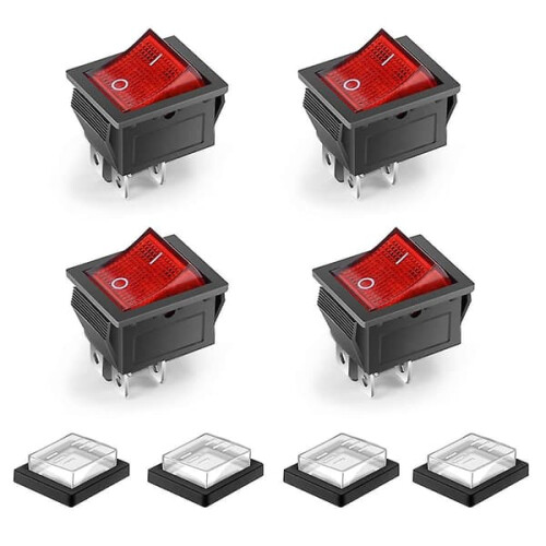 LED Illuminated Rocker Switch 4-Pole 2-Position Waterproof