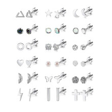 Stainless Steel Stud Earrings for Women Geometric Flat Back