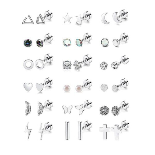 Stainless Steel Stud Earrings for Women Geometric Flat Back