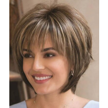 Short Pixie Wig Dark Brown Mixed Blonde with Bangs