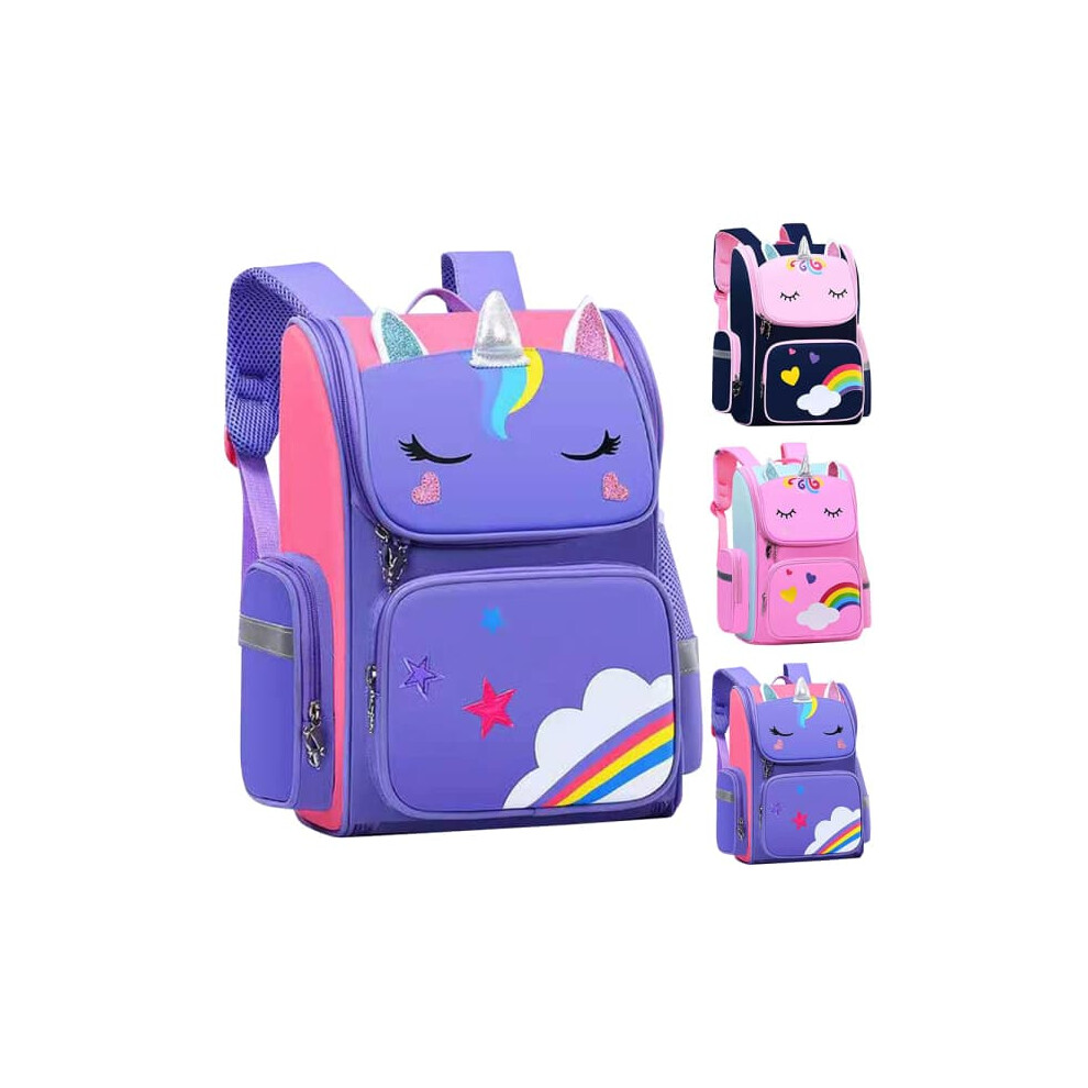 Waterproof Kids School Bag Unicorn Design Royal Blue