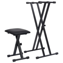 vidaXL double-braced keyboard stand and stool black