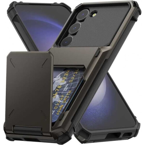Capa à prova de choque compatível com Samsung S24 com compartimento para cartão.