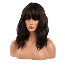 Real hair wig short curly shoulder-length bangs