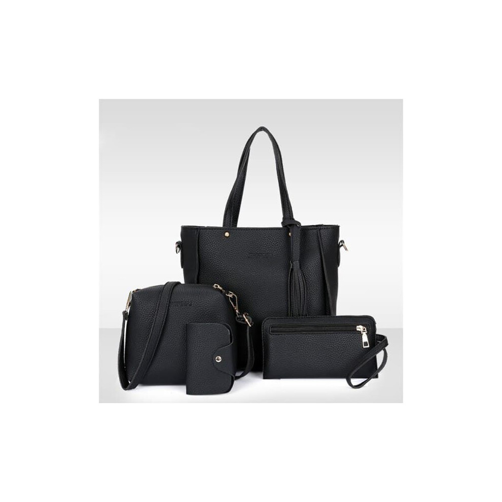Women's Pu Leather Handbag Set Black 4 Pieces 962029631514