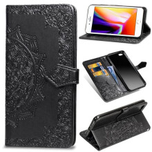 Ag luí le iPhone7/8/SE (2020/2022) - Cás Leathair Mandala - Dubh Dubh Dubh