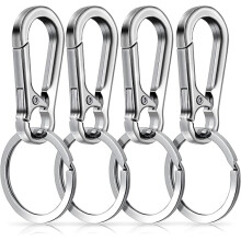 Porte-clés mousqueton en métal, anneau porte-clés, clip de fixation, organisateur unisexe, lot de 4, argent