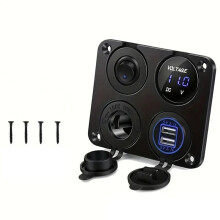 Universal Car Yacht 4in1 Panel Socket Smoke Lighter + Dual USB Charger 12V-24V Panel for Car Marine RV Truck