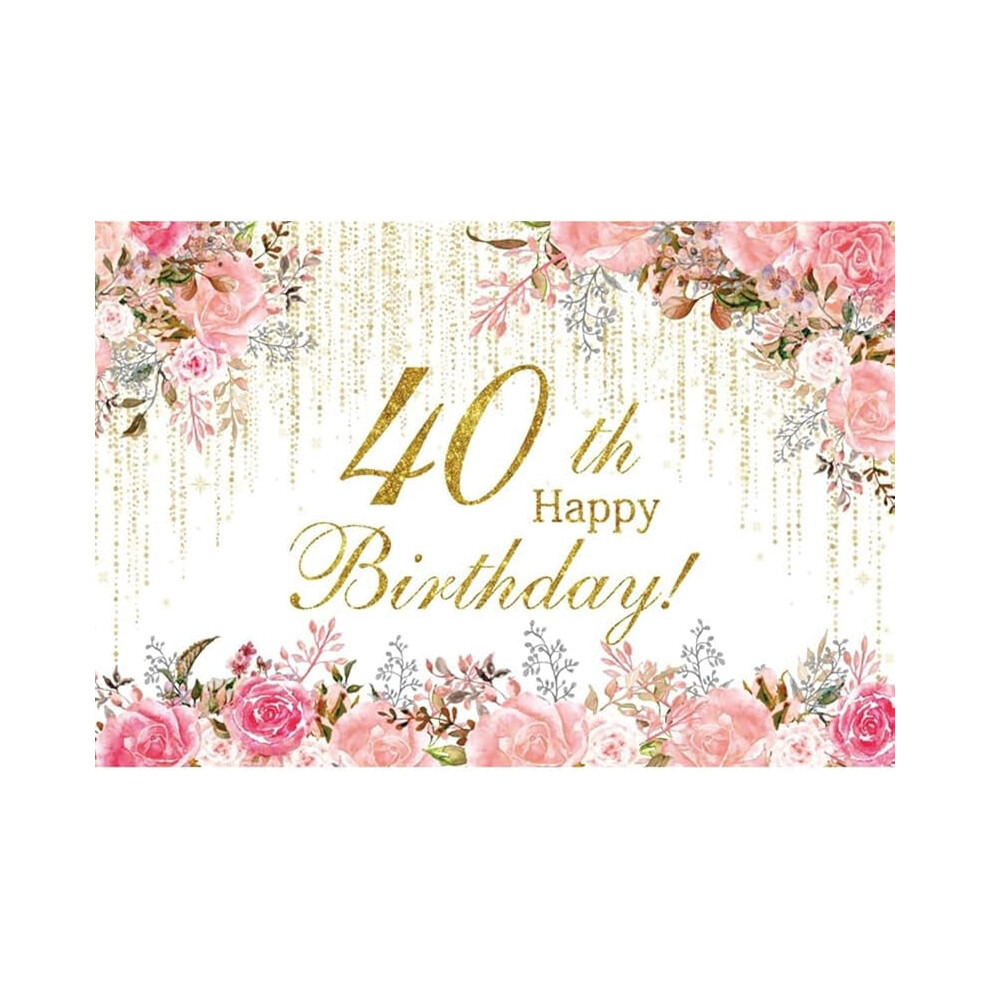 Watercolor Floral Backdrop For 40Th Birthday Party Pink/Golden 9402001643827