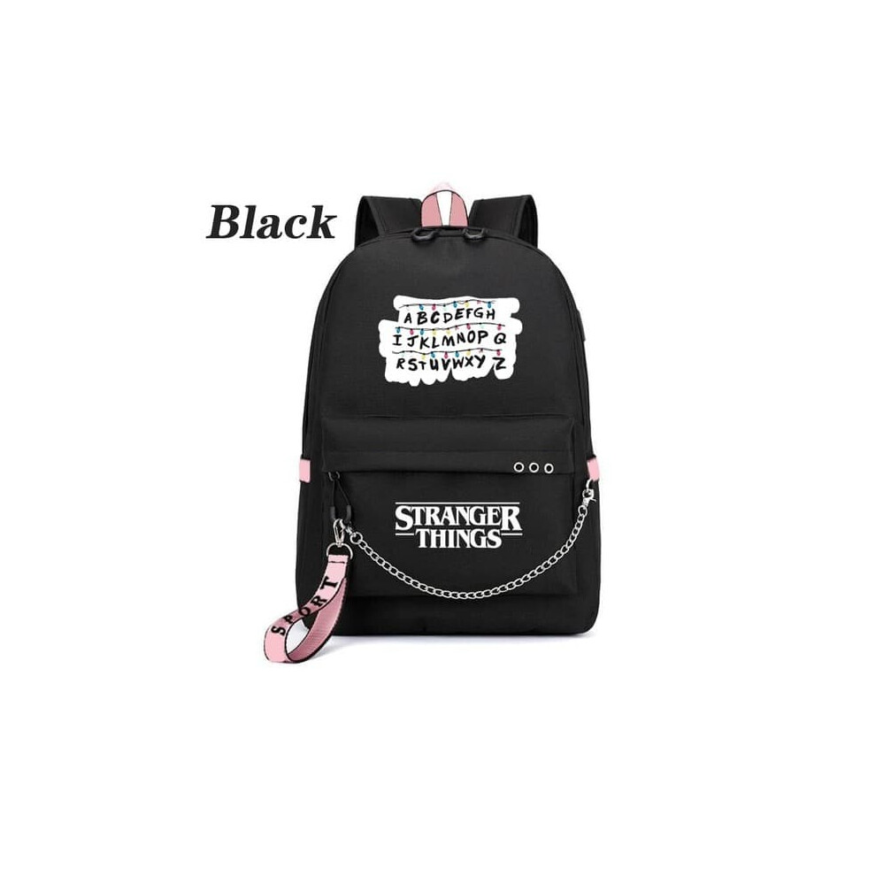 Stranger Things backpack with USB charging port black