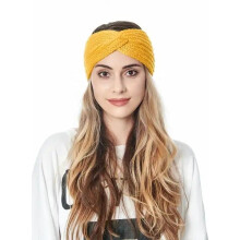 Knitted headband boho style yellow one size